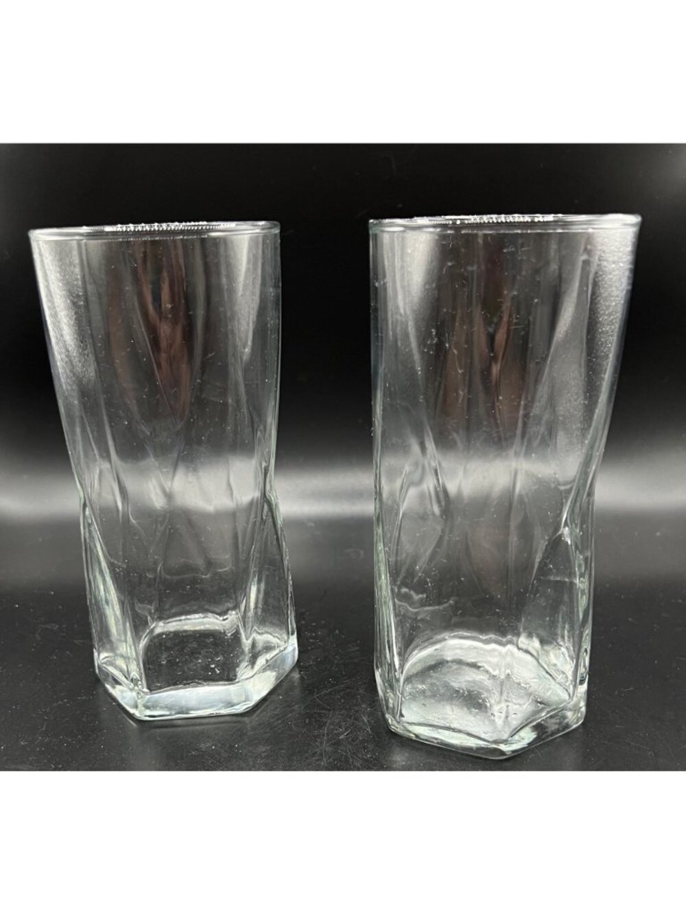 Libbey Crisa Rhombus Highball Glasses Set Of 2 Unique Geometric Design VTG 16 Oz